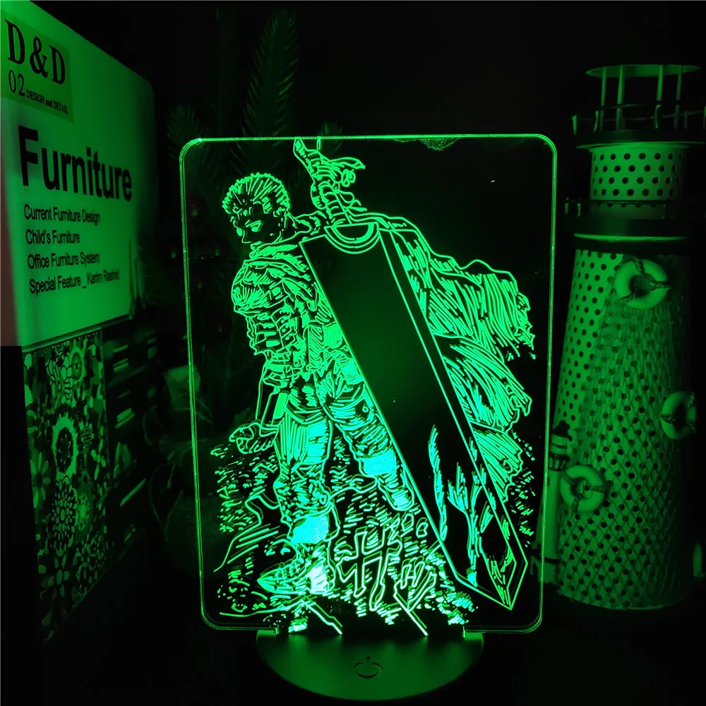 Berserk Guts 3D Acrylic Led Lamp Anime Illusion Night Light Colorful USB Table Lamp For Kids Bedroom Decor Lamparas Manga Gifts Night Lights