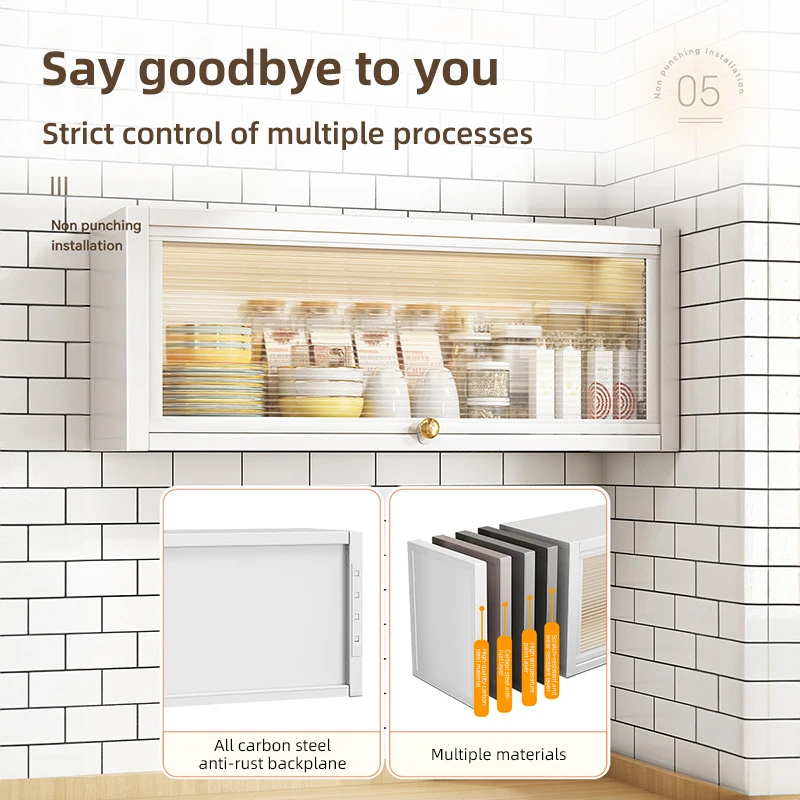 Under Cabinet Wall-Mounted Dust-Proof Storage Cabinet Hydraulic Kitchen No-Drilling Spice Rack Space-Saving Organizer Bathroom