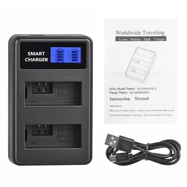 LP-E5 LCD Carregador De Bateria USB Dual Port Para Canon EOS 1000D.