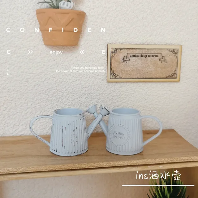 1PCS Vintage 1/12 Scale Miniature Dollhouse Mini Garden Watering Can for OB11 BJD Doll Accessories Toy 3