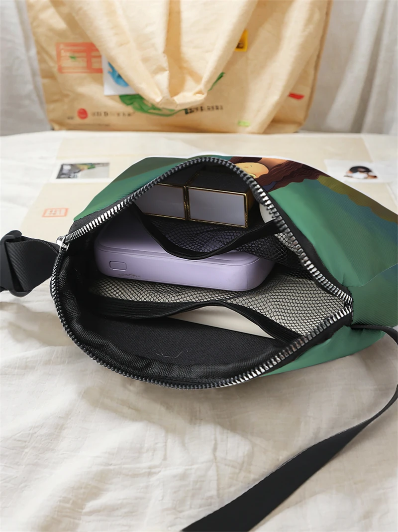 1pc,Mona Lisa fashion adjustable crossbody bag with illustration, neutral sports waist bag, suitable for running