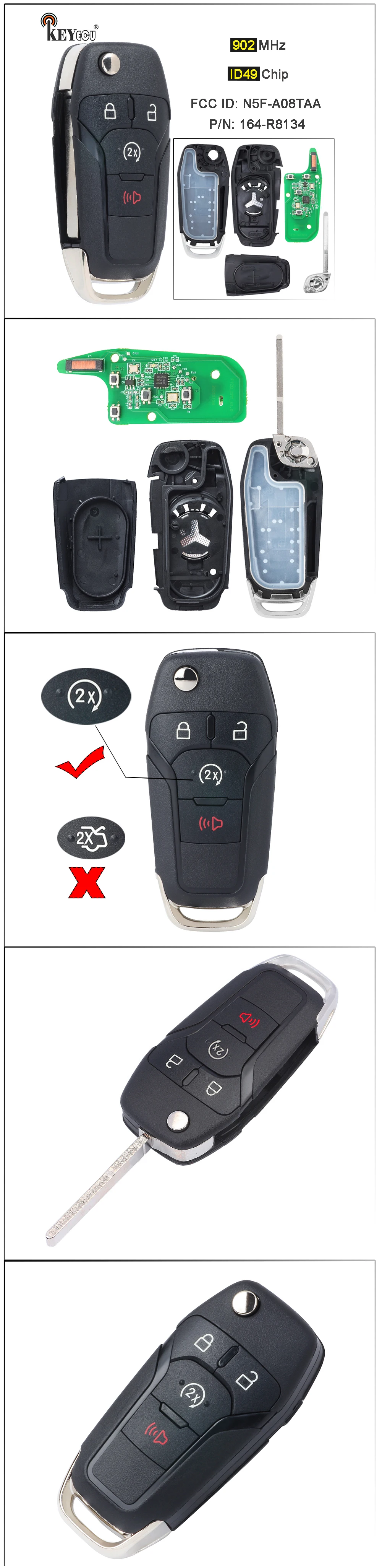 Keyforkess 902MHz ID49 Chip N5F-A08TDA, 164-R8134 portachiavi pieghevole senza chiave per Ford F150 F250 Ranger Bronco Raptor 2015-2021 8 Keyforkess 902MHz ID49 Chip N5F-A08TDA, 164-R8134 portachiavi pieghevole senza chiave per Ford F150 F250 Ranger Bronco Raptor 2015-2021 - S5e4322c4d95547599bc0142c6560c29ab