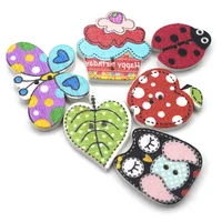 50PCS Mixed Apples Ladybug Buttons Wood 2 Holes Painted Ladybirds Cartoon Button Embellishments Scrapbooking Wooden Buttons 2
