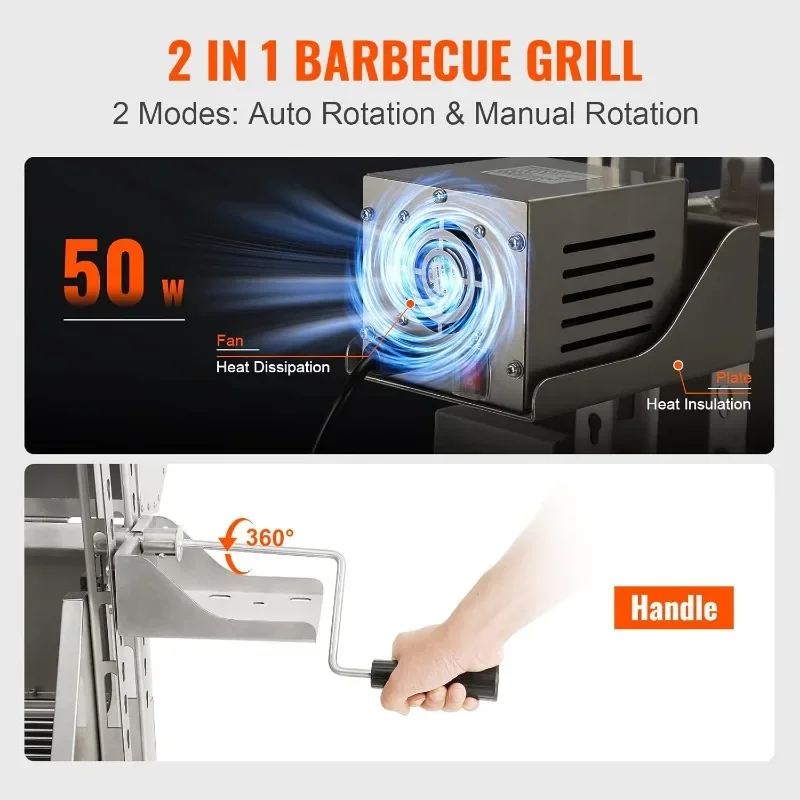 VEVOR Stainless Steel Rotisserie Grill with Hooded Cover, BBQ Whole Pig Lamb Goat Charcoal Spit Grill, 46 Inch 132Lbs Capacity 3