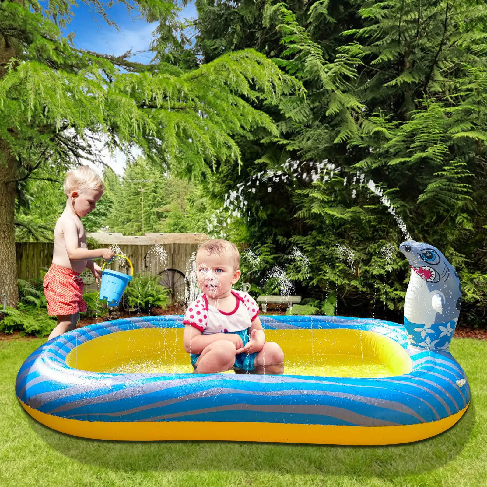 Inflatable Sprinkler Pool For Kids 3 in 1 Baby Cushion Outdoor Splash Pad Toddlers Children Backyard Fun Water Toys Gift inflatable pool float