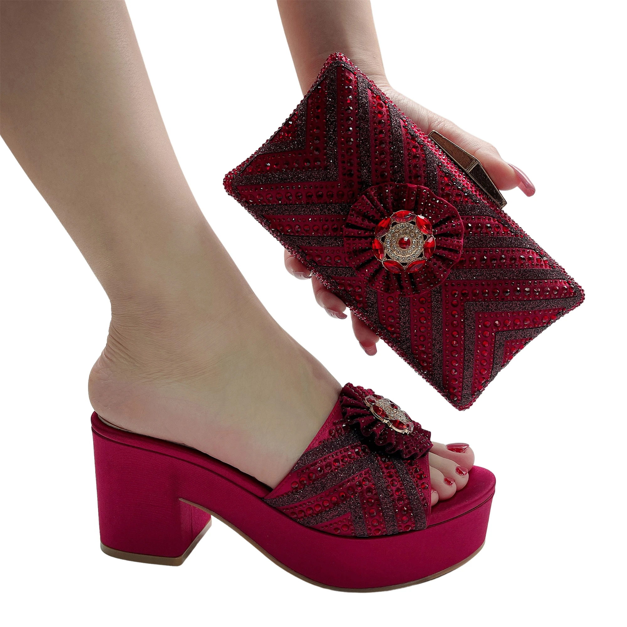 Wine Bridesmaid Shoe with Bag to Match Wedding Dress Shoes and Purse