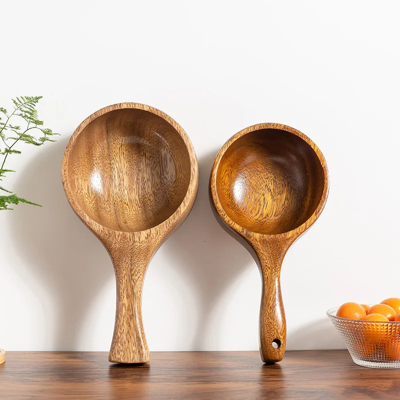 Spoon Solid Color Tableware Wooden Spoon Water Ladle Soup Snail Powder Long Handle Rice Scooping