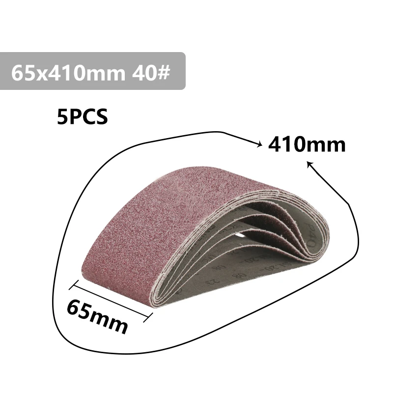 Premium Sanding Belt Set - 5-Pack, 65x410mm, Assorted Grits for Wood and Metal Polishing