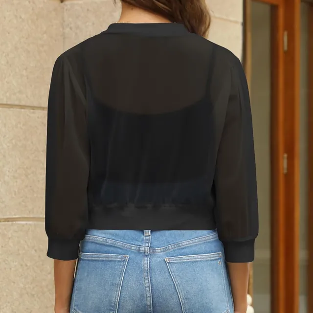 Korean Solid Chiffon Transparent Sunscreen Shawl Female Summer Air Conditioned Sheer Blouse Cardigan Neck Cloak 3