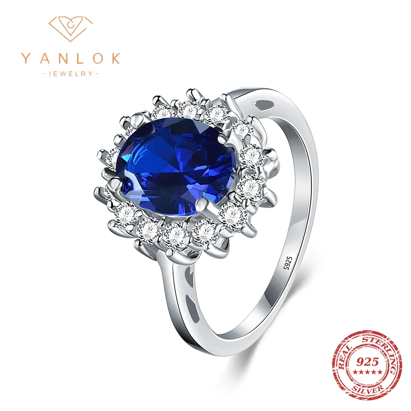 YANLOK Oval 925 Sterling Silver 5A Cubic Zirconia Multi-Color Flower shaped Engagement Ring for Women  Fine Jewelry Gift 2