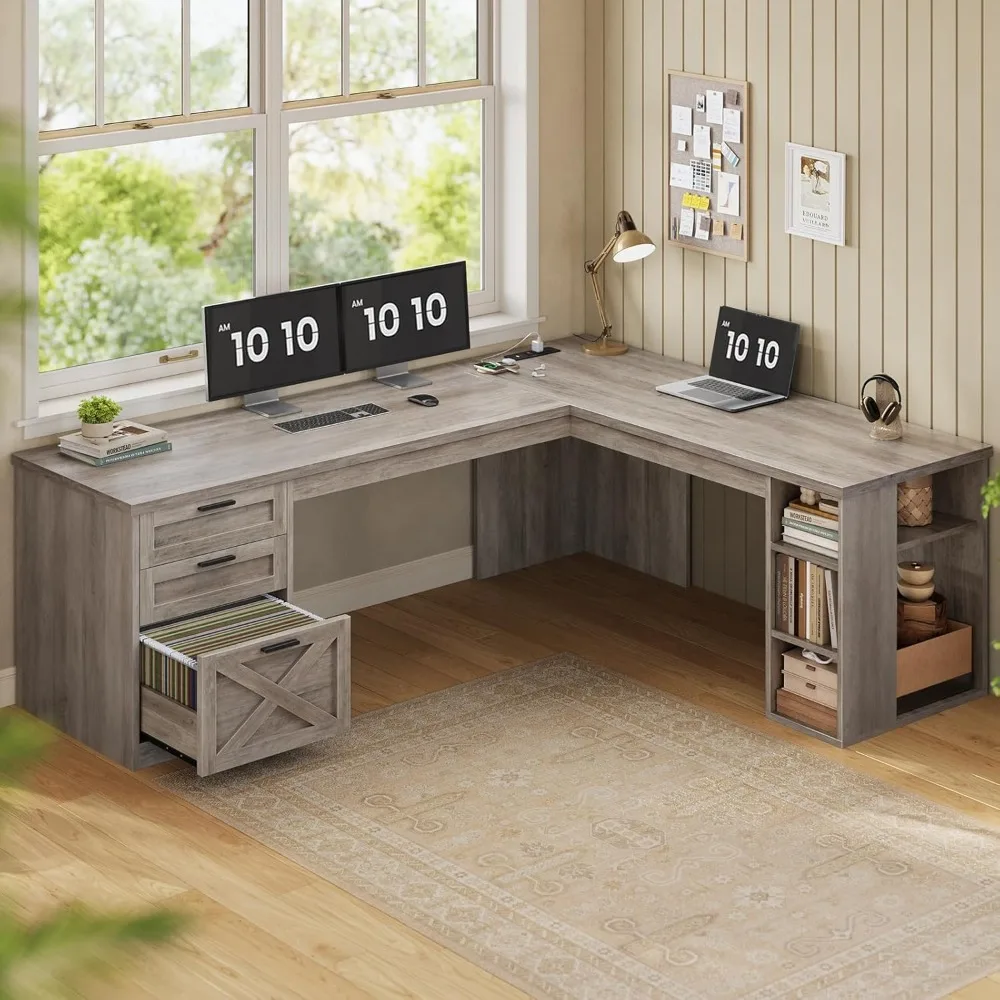 Rustic Executive L-Shaped Desk 6