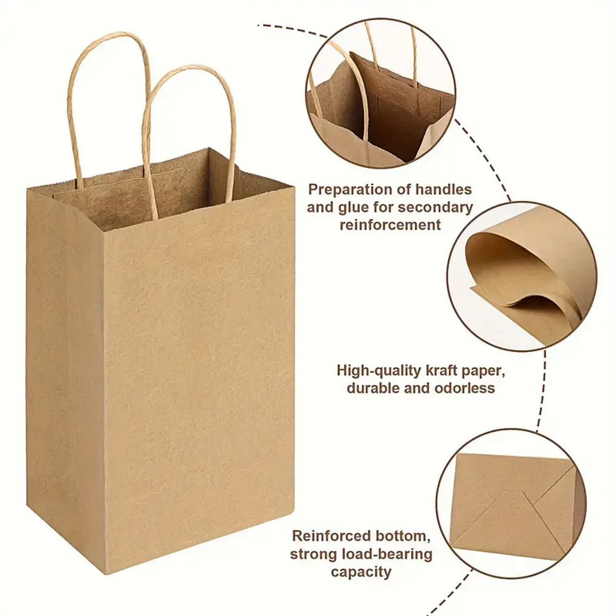 Small Gift Bags, 5.25 X 3.75 X 8 Inches, Brown Kraft Paper