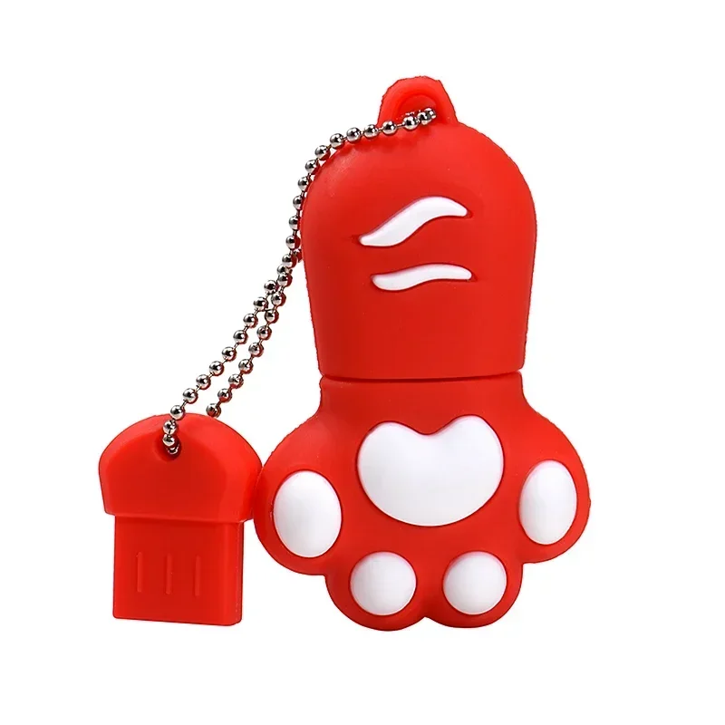 thumbnail image 1 of Cartoon Cat Paw Pen Drive 64GB Free Key Chain Pendrive 32GB Red USB Flash Drive 16GB 8GB 4GB Cute High-speed Memory Stick 128GB, 1 of 5