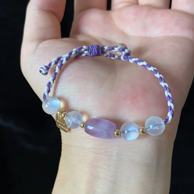 

Handmade Braided Rope Lucky String Bracelet Lavender Amethyst/Moonstone Bracelets for Women Bring You Lucky Peaceful Adjustable
