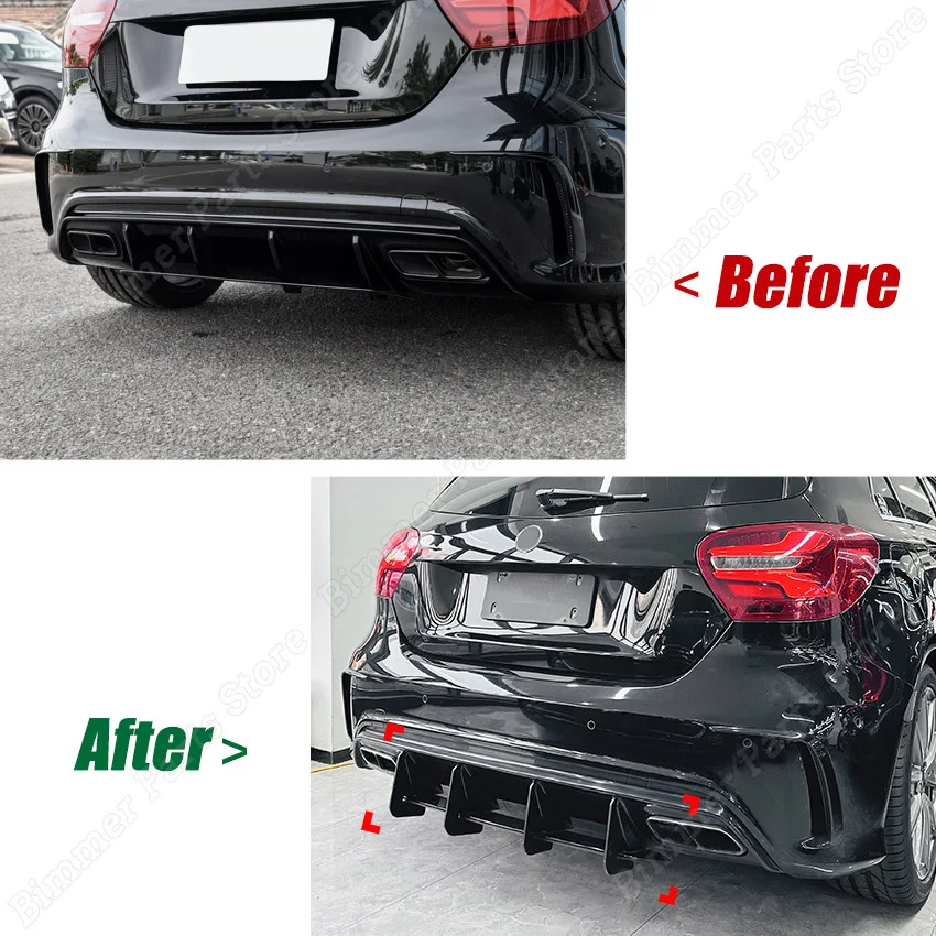 메르세데스 벤츠 A 클래스 W176 A45 AMG 2013-2018 용 자동차 리어 범퍼 디퓨저 스플리터 스포일러 바디 키트, 글로스 블랙 PP 플라스틱