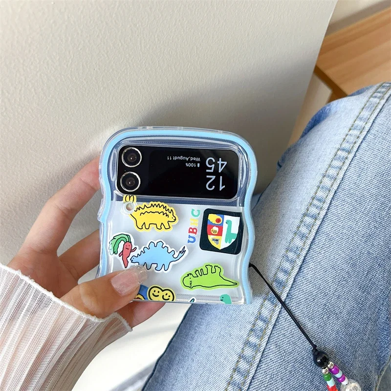 For Samsung Galaxy Z Flip 5 4 3 Phone Cases Cute Cartoon Dinosaur Wave Tpu Soft Back Cover For Samsung ZFlip5 ZFlip4 5G ZFlip3