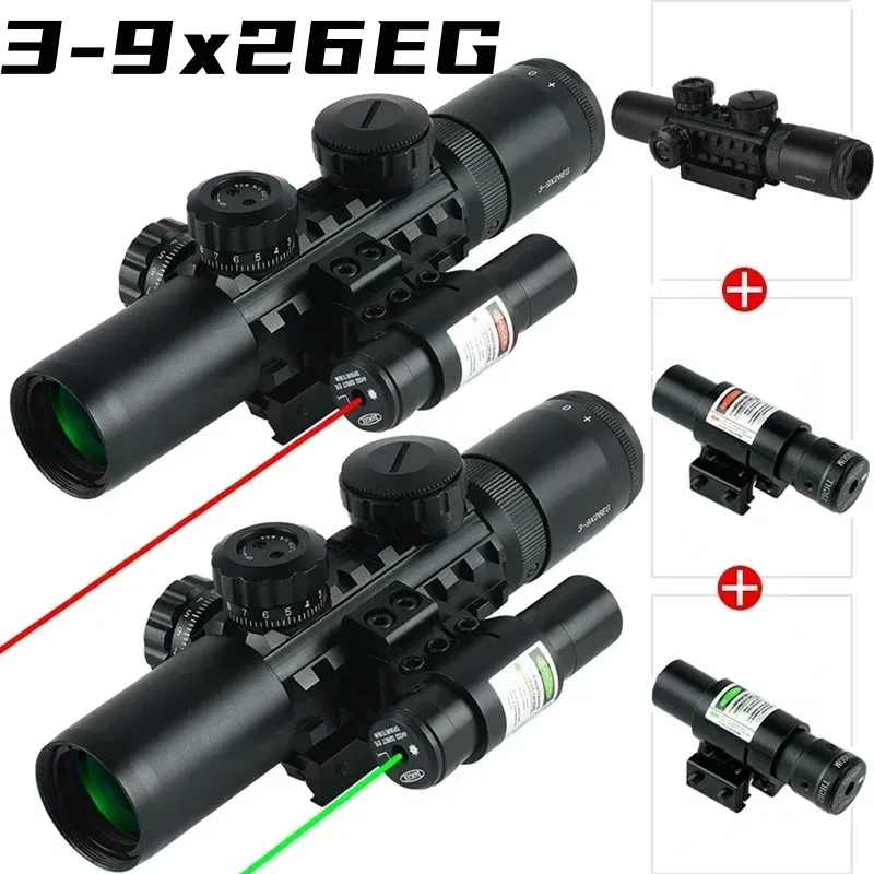 

3-9X26EG Red Green Adjustable Optic Scope Sight Tactical Cross Hunting Riflescope Precision Shooting Collimator 11mm/20mm Rail