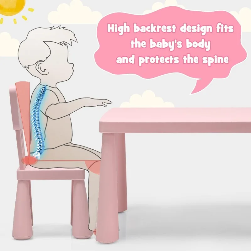 Kids Table and Chair Set, Plastic Children Activity Table and 2 Chairs for Art Craft, Easy-Clean Tabletop, 3-Piece Toddler