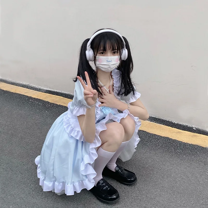 Soft Girl Lolita Dress Anime Blue Maid Dress Japan Lolita Clothing Maid Skirt Women's Big Size School Sweet