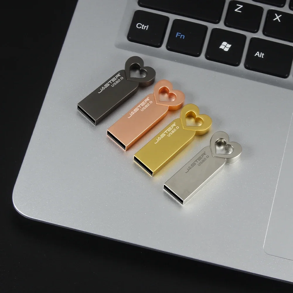JASTER High Speed USB Flash Drives 64GB 100% Real Capacity Pen Drive 32GB Mini Heart Metal Memory Stick Creative Business Gifts