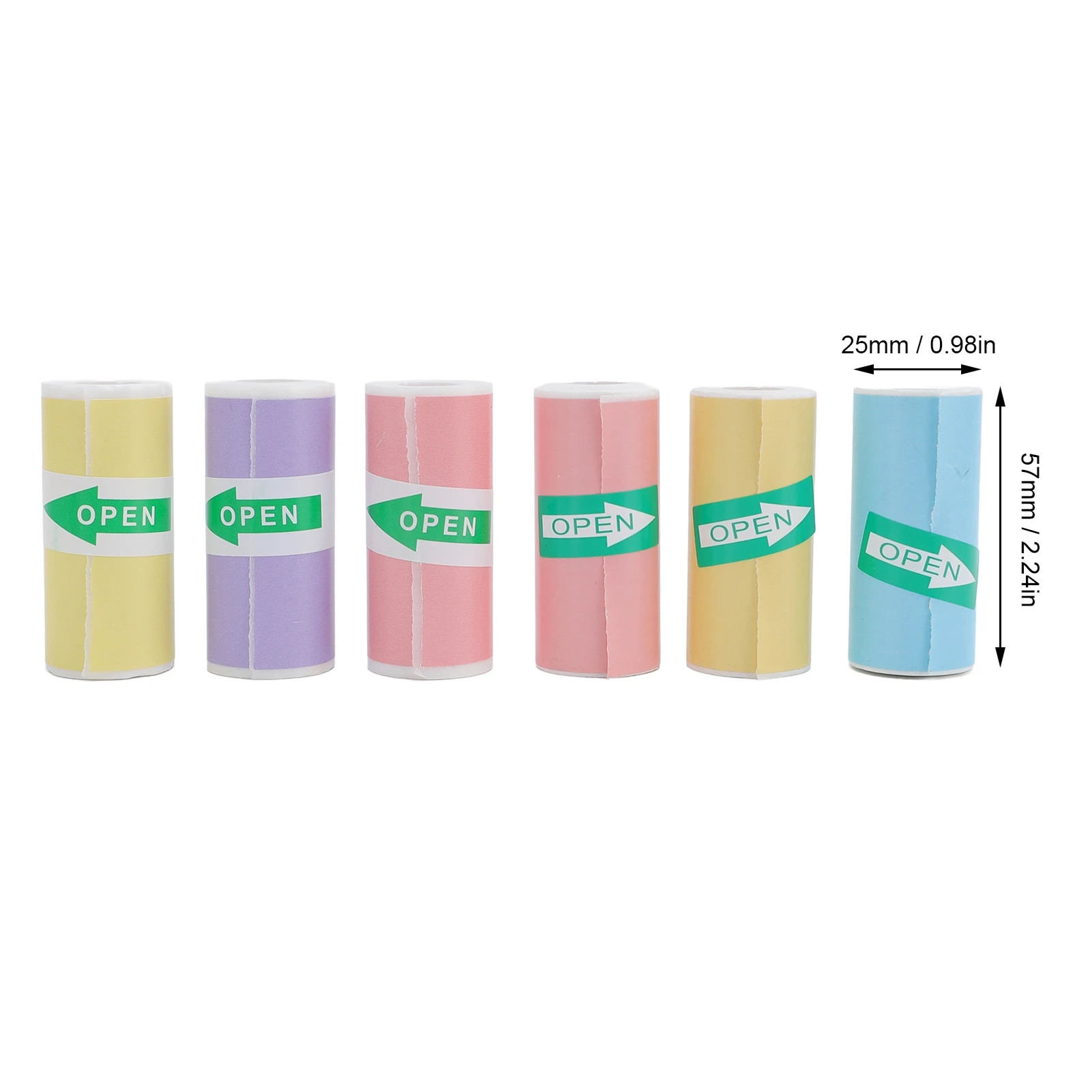 【Sale】6 Rolls Thermal Printing Paper Multi Color 57x25mm Smoothly Self Adhesive Thermal Inkless Printer Paper for Photo Label