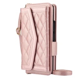 Elegance Series Leather Wallet Phone Holder with Card Slot & Crossbody Strap - Luxurious Case Cover for Samsung Z Fold 7 (Rose Gold)