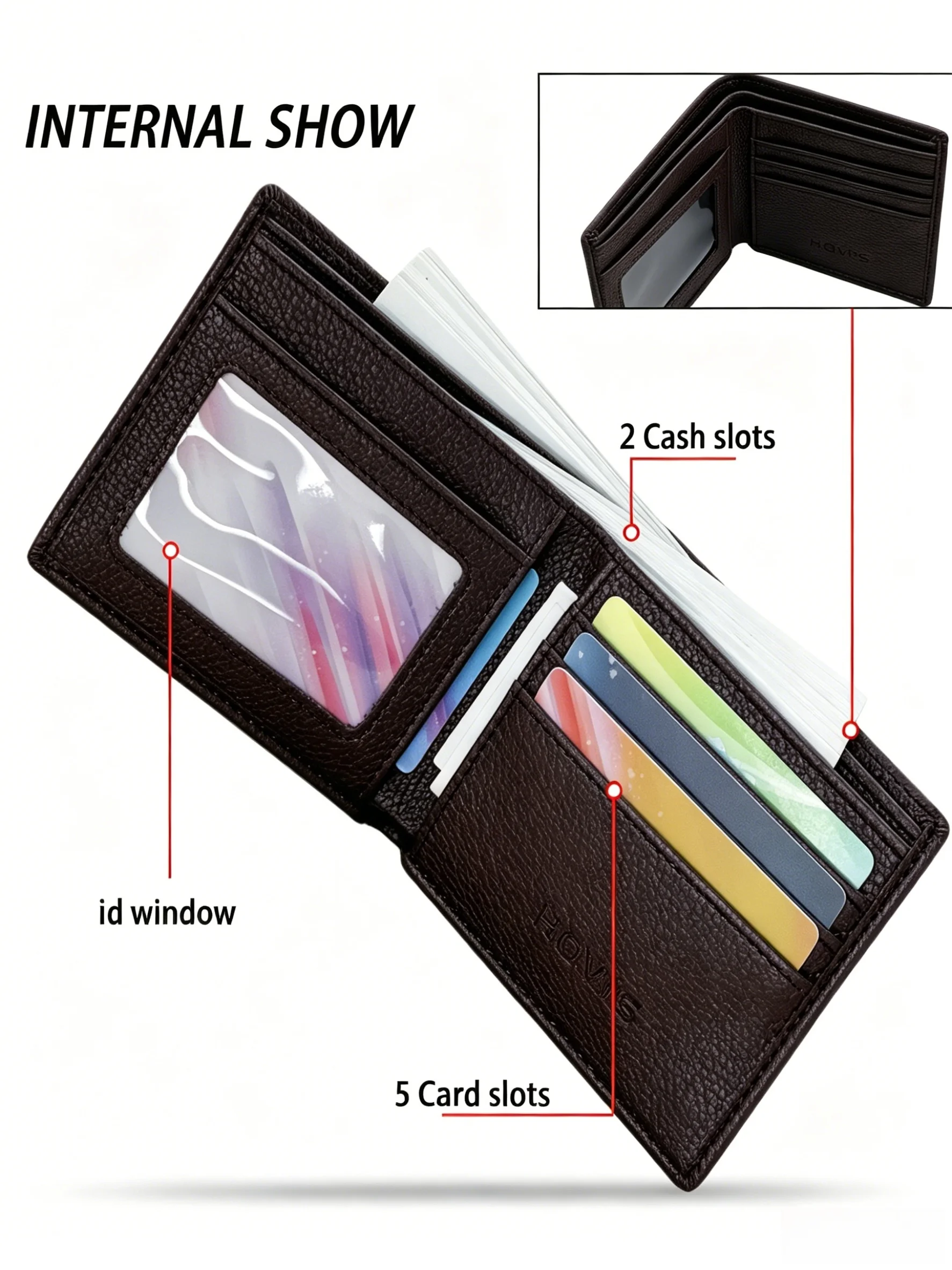 Portafoglio da uomo con 5 scomparti per carte e finestra per documenti, portafoglio sottile minimalista con blocco RFID per uomo - immagine 3