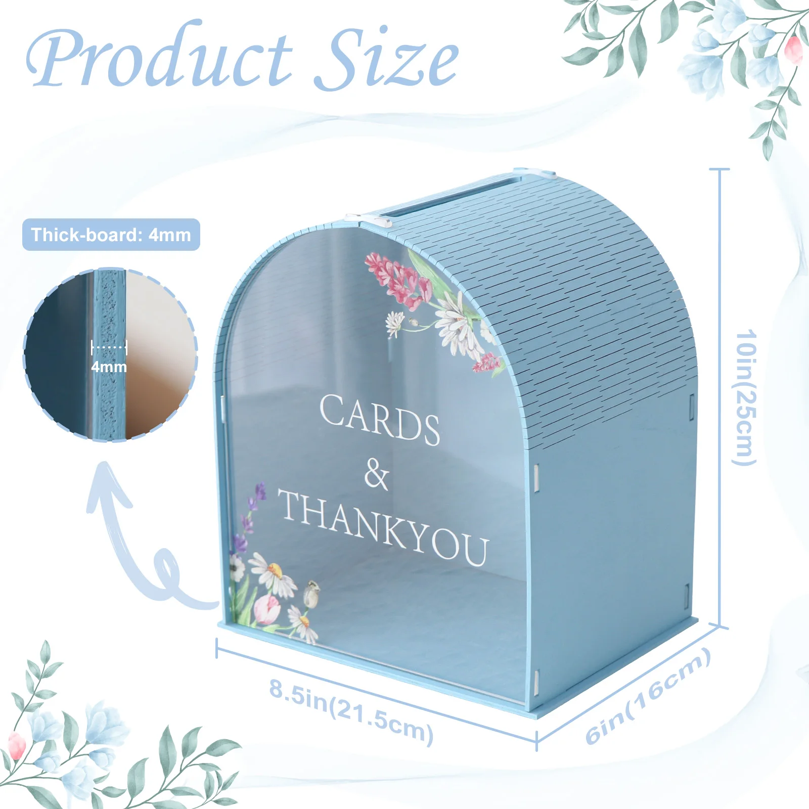 Wooden Gift Card Boxes Acrylic Card Box Blue Gift Card Box with Acrylic Window Boho Wedding Envelope Money Wedding Card Boxes For Birthday Graduation Party Decorations