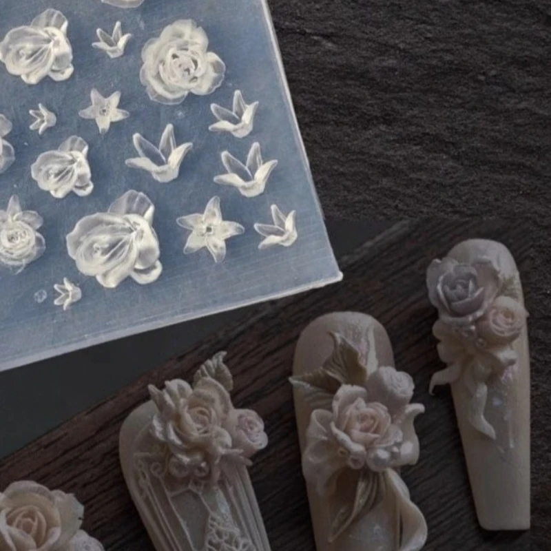 1개 3D 장미 튤립 연꽃 DIY 디자인 실리콘 네일아트 네일 몰드 아크릴 몰드 은방울꽃 네일아트 데코레이션 네일
