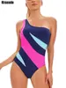 Riseado One Shoulder One Piece Swimsuit 2023 Colorblock Swimwear Women Sports Swimming Suit For Women