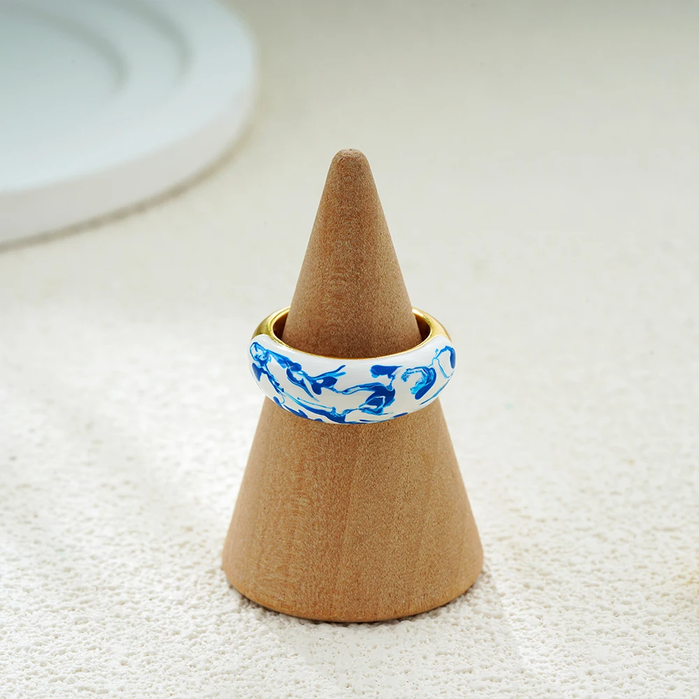 Creative Minimalist White Blue Enamel Smooth Circular Knuckle Ring Hypoallergenic Statement Chunky Rings Designer Jewelry Кольца