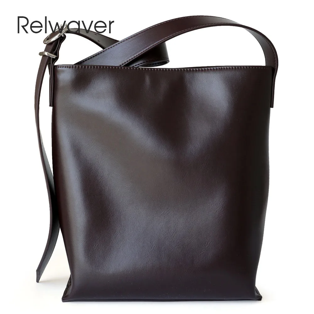 

Relwaver cowhide split leather bucket bag 2023 autumn winter new soft shoulder bag commute lady crossbody bag fashion messenger