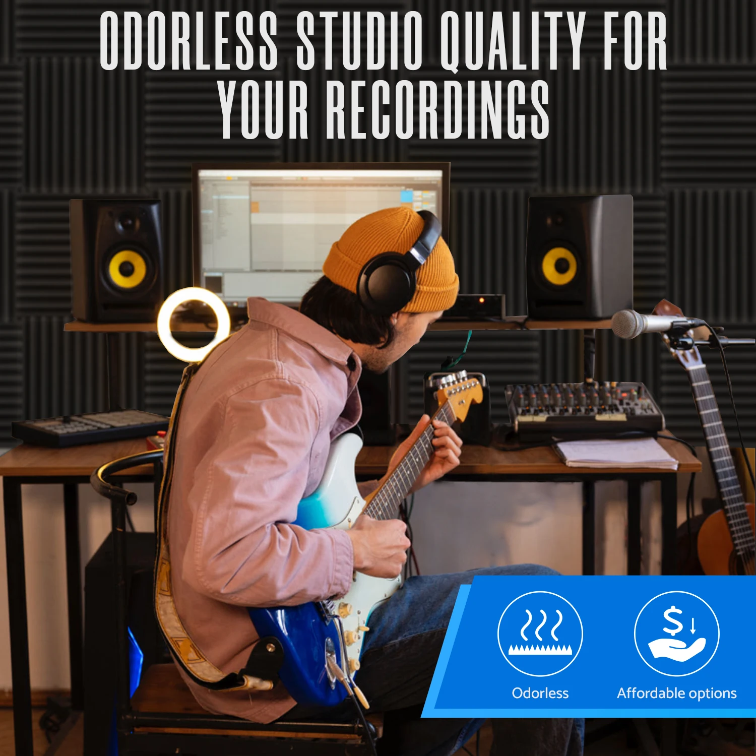 100 Pack Cheap Acoustic Foam Panels 1 X 12 X 12 Inches Large Sound Proof Foam Panels for Walls soundproof foam acoustic diffuser panels