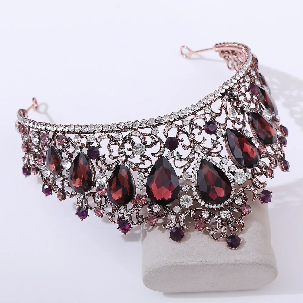 Royal Queen Water Drop Wedding Crown For Women Large Crystal Banquet Tiaras Hair Jewelry