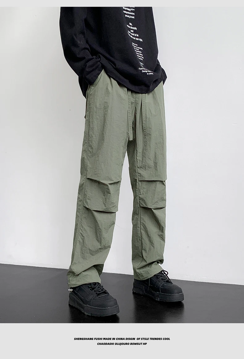 

New High Street Trendy Parachute Pants Drawstring Workwear Wide Leg Multi-design Straight Leg Pants