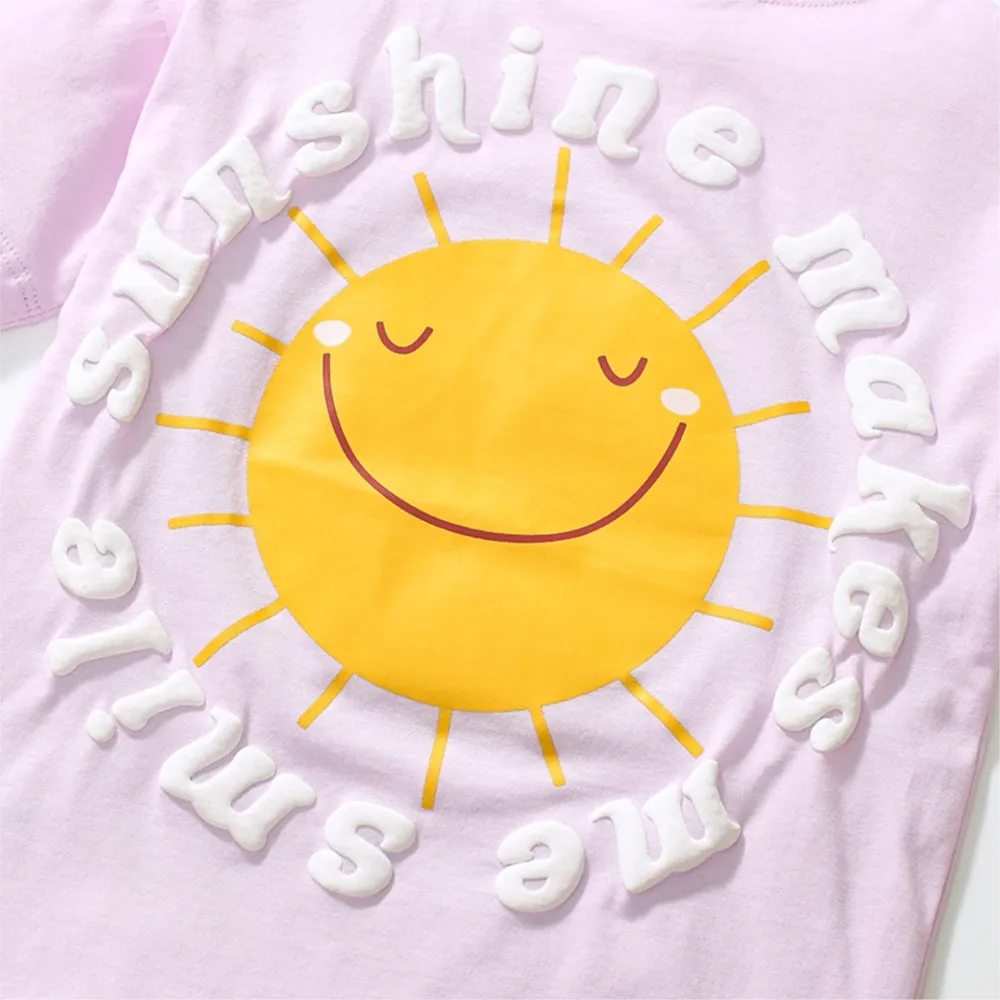2Pcs Summer Set Tracksuit Kids Purple Clothes Sets Baby Girls Cartoon Sunshine Children Tops+Pants Clothes Cotton
