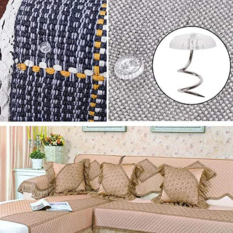 30/50Pcs 클리어 헤드가있는 트위스트 핀 패브릭 구불 구불 한 핀 DIY Bedskirt 핀은 소파 슬리퍼를 안전하게 장소에 고정합니다 공예 도구