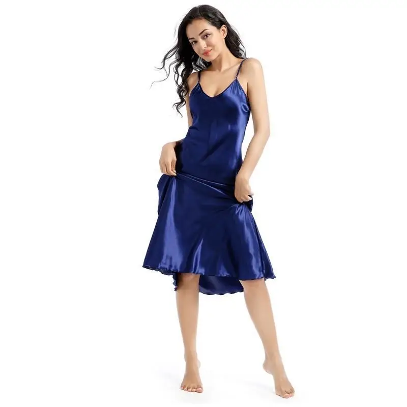 Factory Goods Directly for Long-slim Sexy V-neck Sling,Soft and Smooth Thin Twisted Silk Nightdress Sleepwear Women Summer Dress