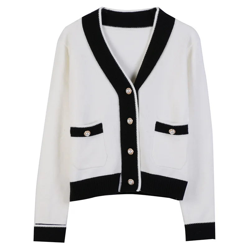 DEJ-SB4CM8888T WHITE OR BLACK CARDIGAN WITH DENIM EDGING main image 0