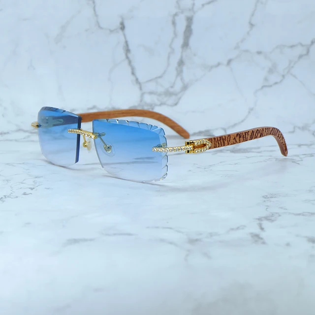 Rhinestones Sun Glasses Rimless Diamond Cut Sunglasses Iced Out Craved Tiger Wood Carter Luxury Shades Eyewear Mens Decoration 1