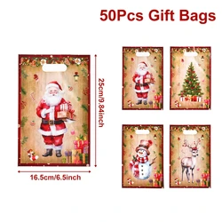 Set of 10/25/50 Festive Christmas Gift Bags with Santa Claus Design (50pcs)