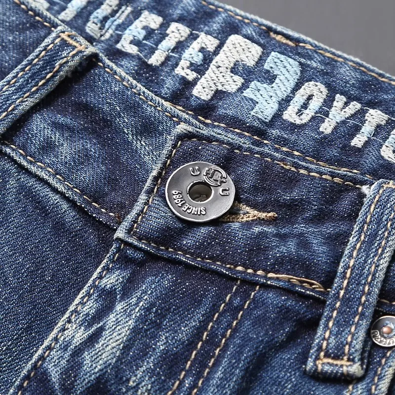 Fashion Designer Men Jeans High Quality Retro Washed Blue Elastic Slim Fit Ripped Jeans Men Trousers Vintage Denim Pants Hombre
