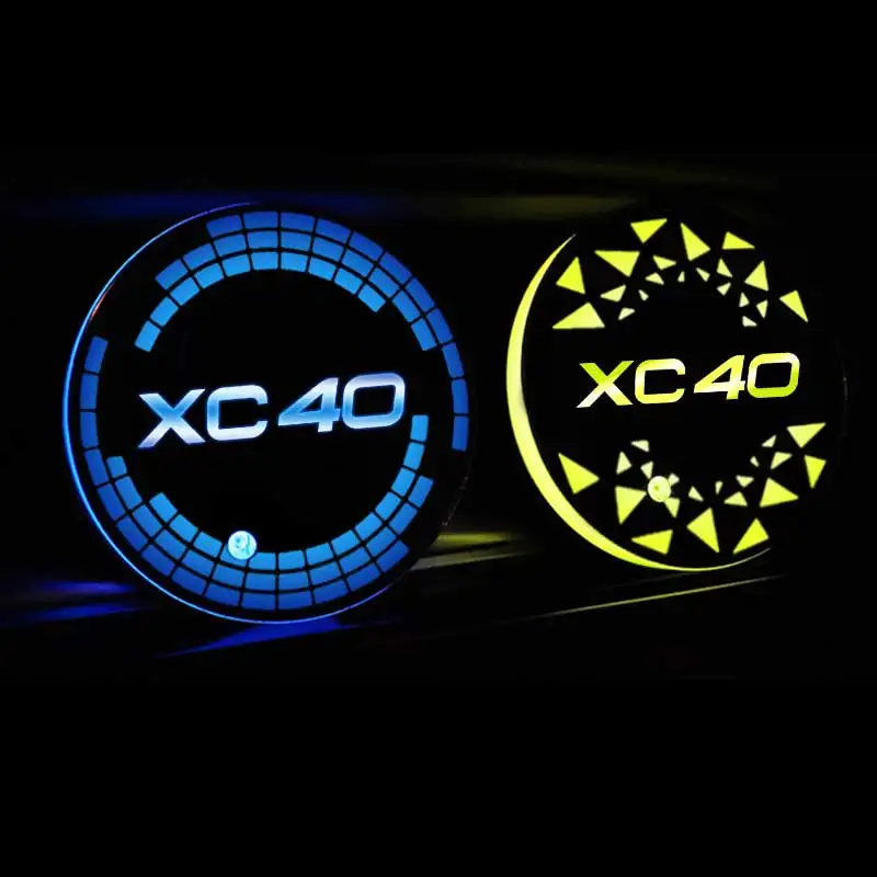 야광 자동차 워터 코스터 컵 거치대 패드, 볼보 XC40 로고 LED 음료 미끄럼 방지 매트, 분위기 조명 액세서리, USB 충전