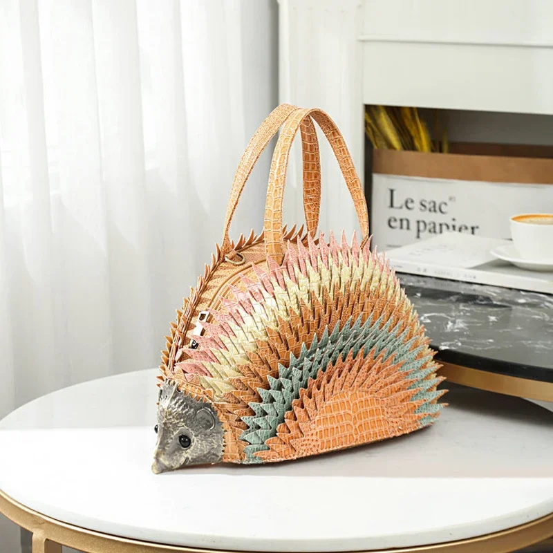 Hedgehog Shape Women Bags Leather Embroidery Handbag Girl Shoulder Bags Cross Messenger Bag Totes Handmade Art crossbody bag women handbags