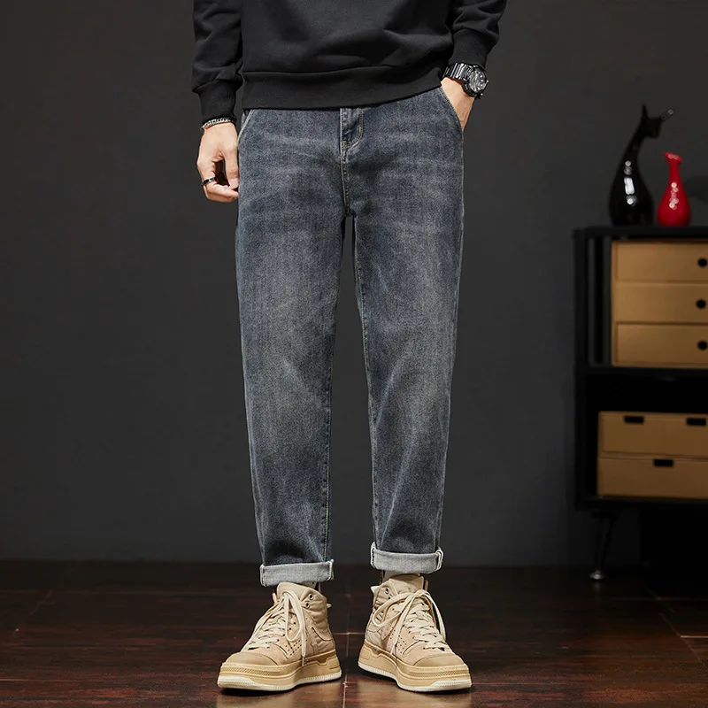 jean man Washed Denim Jeans Men Straight Stretch Jeans for Men Trousers Black gray Classic Vintage Mens Pants Big Size 28-48