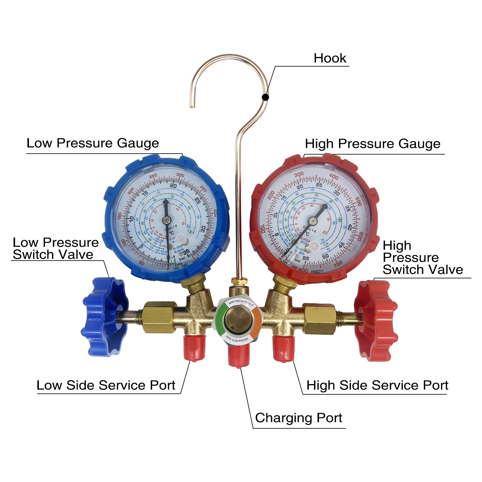 R410a 3 Way AC Diagnostic Manifold Gauge Set for Freon Charging Fits R32 R410a R