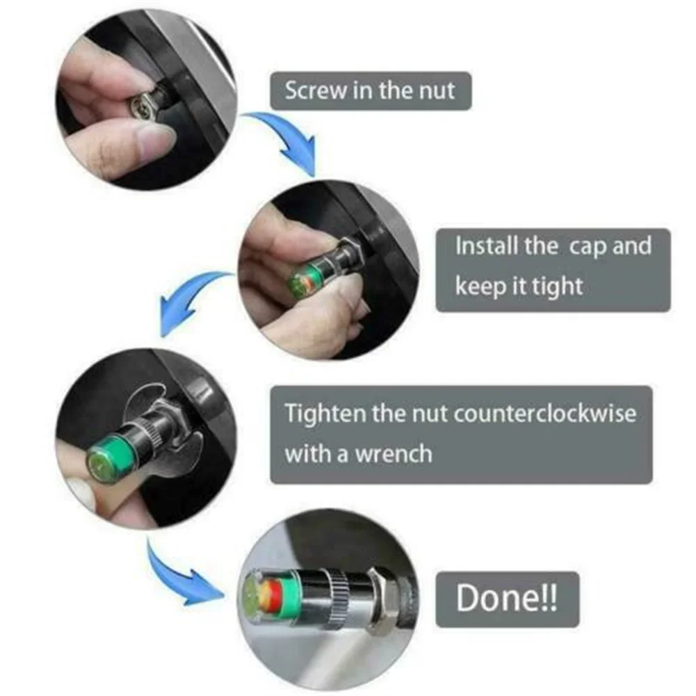 4/8 Pezzi Sensore di Pressione Pneumatici per Moto e Auto, Tappo Valvola con Indicatore Luminoso, Strumento di Ispezione Pressione Pneumatici - immagine 5