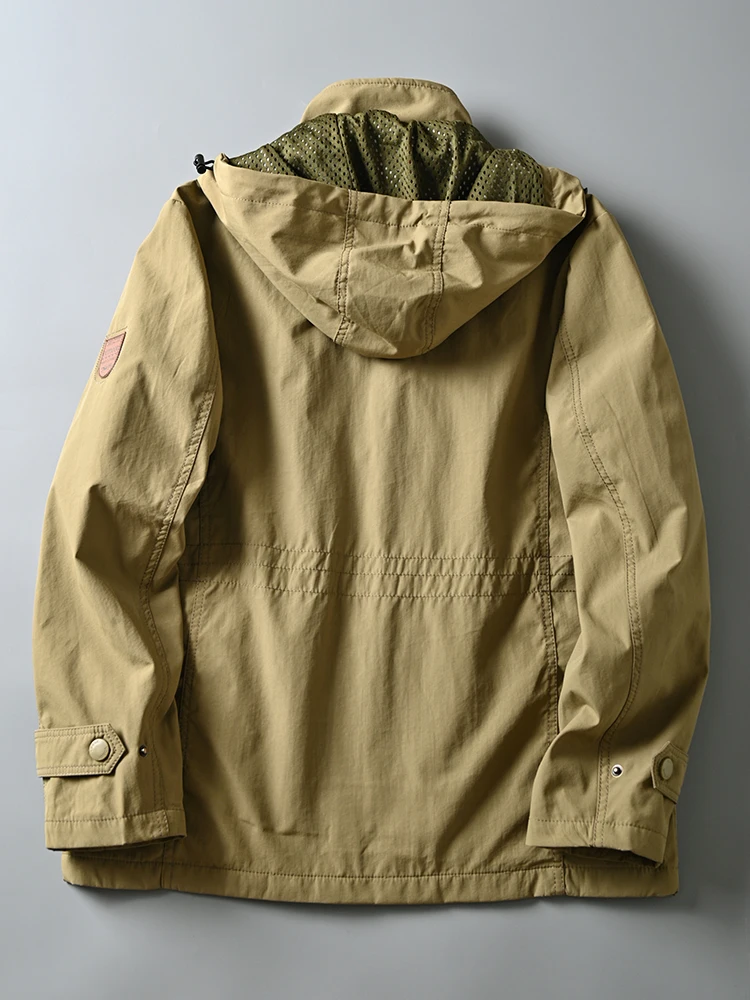 Men Outdoor Hiking Sports Waterproof Jacket 5XL Multi-pockets Casual Workwear Spring Autumn Hooded Tactical Windbreaker Coat