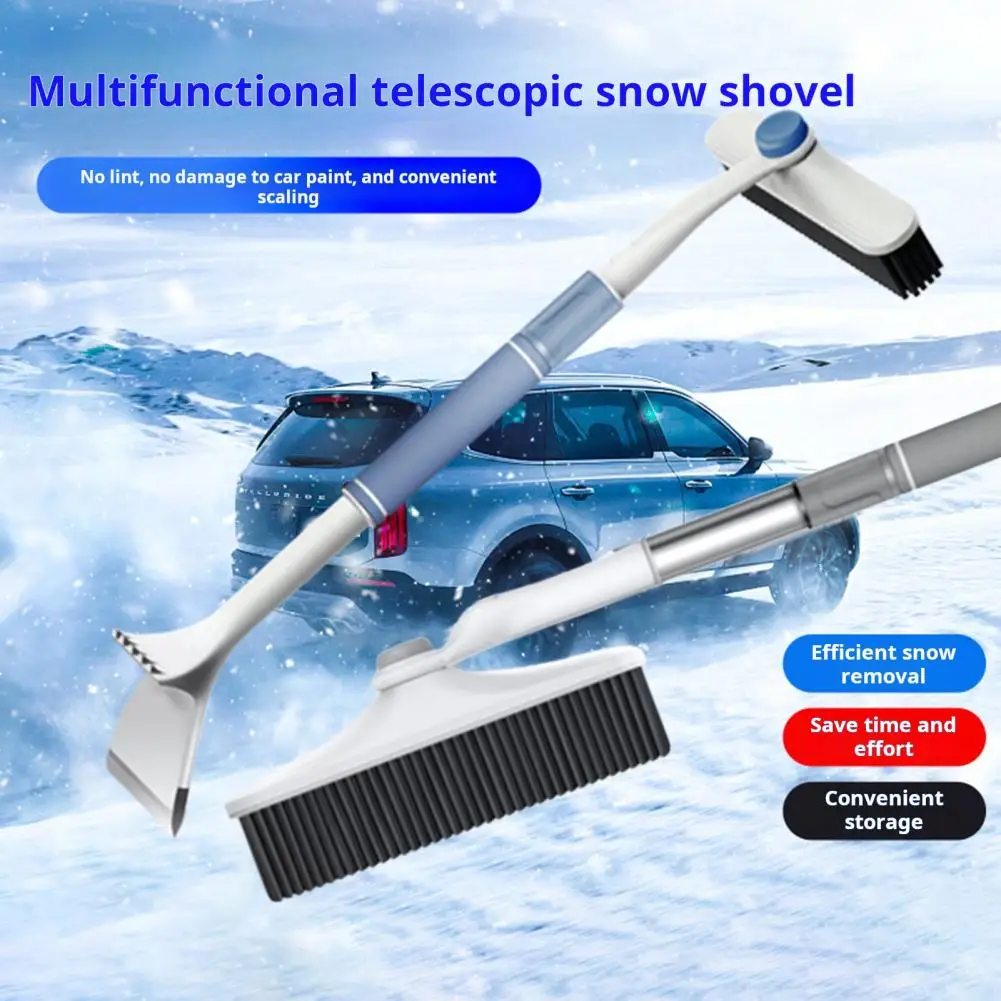 Car Snow Ice Scraper Easy Grip Snow Brush Telescopic Pole 3-In-1 Shovel for Quick Snows Removal Winter Car Essentials
