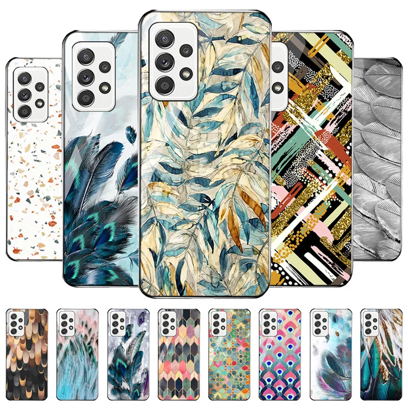

Case For Samsung A52S 5G Case Tempered Glass Cover Samsung A12 A52 A51 A32 A50 A71 A70 A72 A31 M31 Funda Feather Painted Bumper
